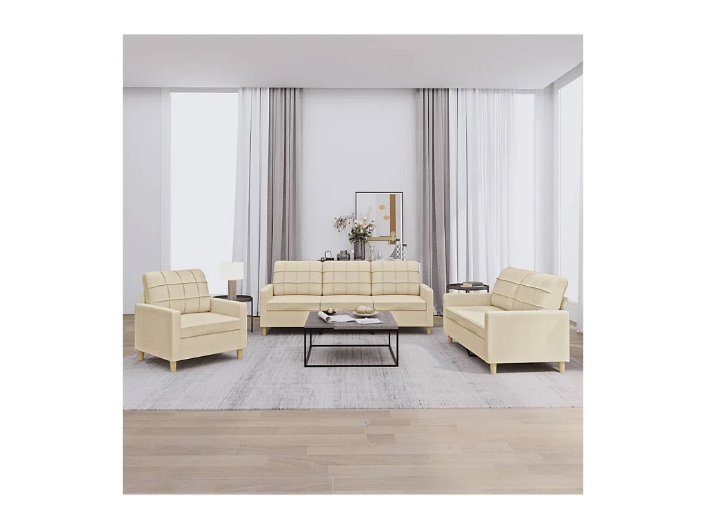 3-delige bankstel met kussens Crèmestof