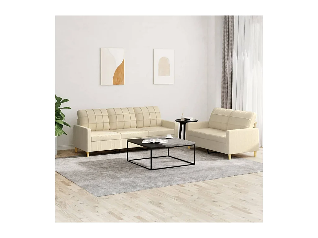 2-delige bankstel met kussens crèmekleurige stof