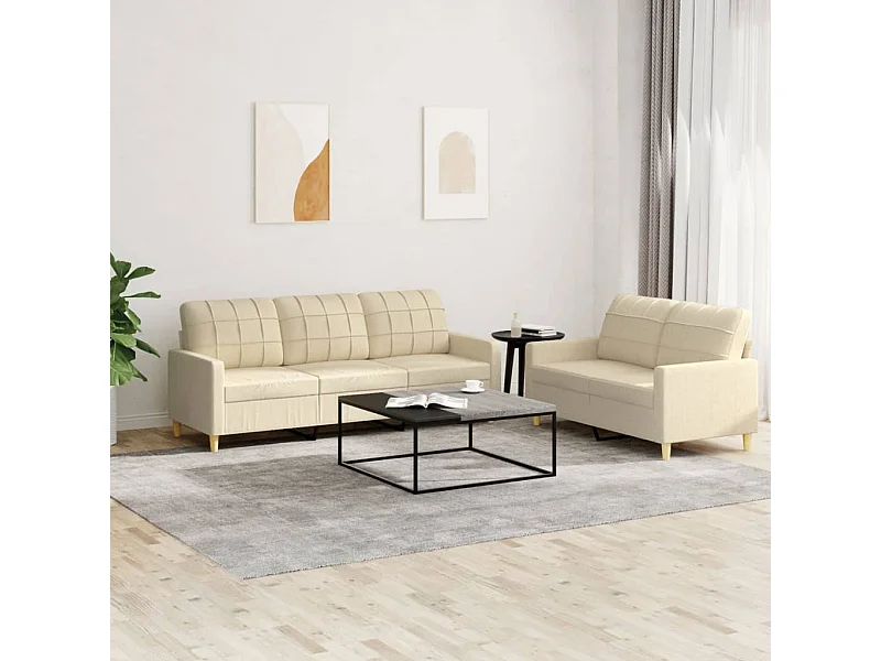 2-teiliges Sofaset mit Kissen, cremefarbener Stoff