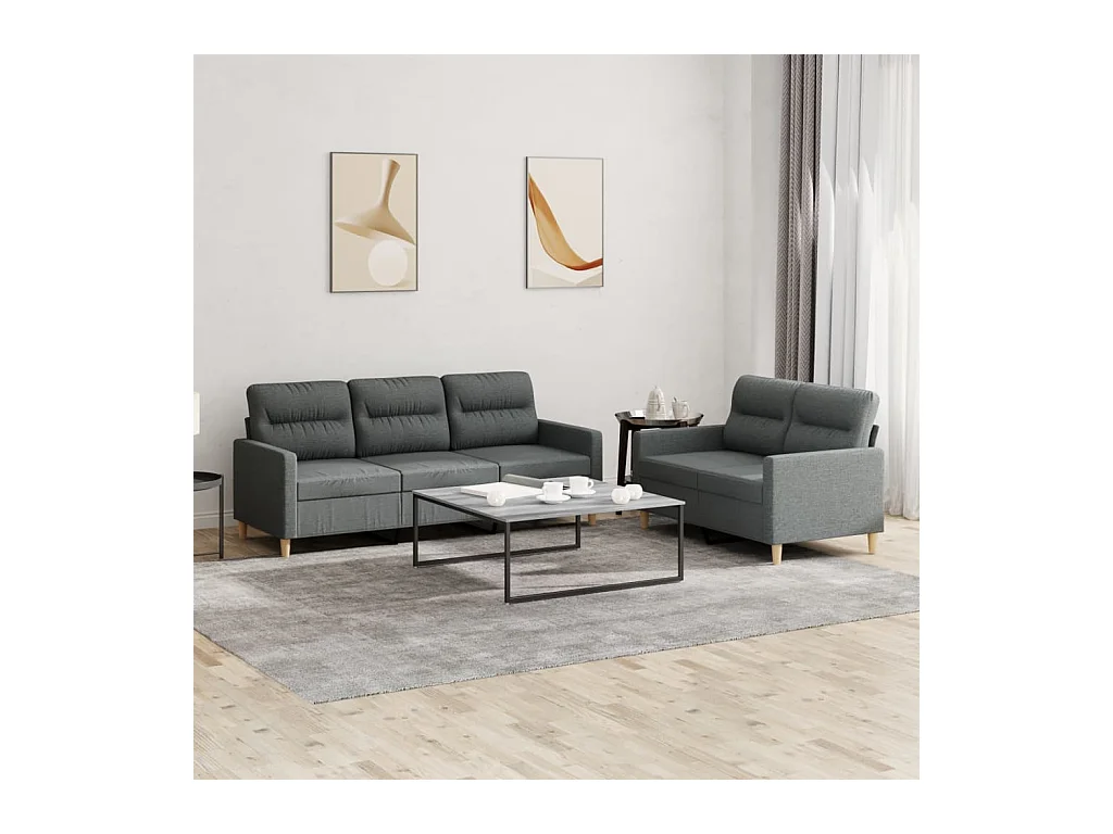 Set di divani 2 pezzi con cuscini in tessuto grigio scuro