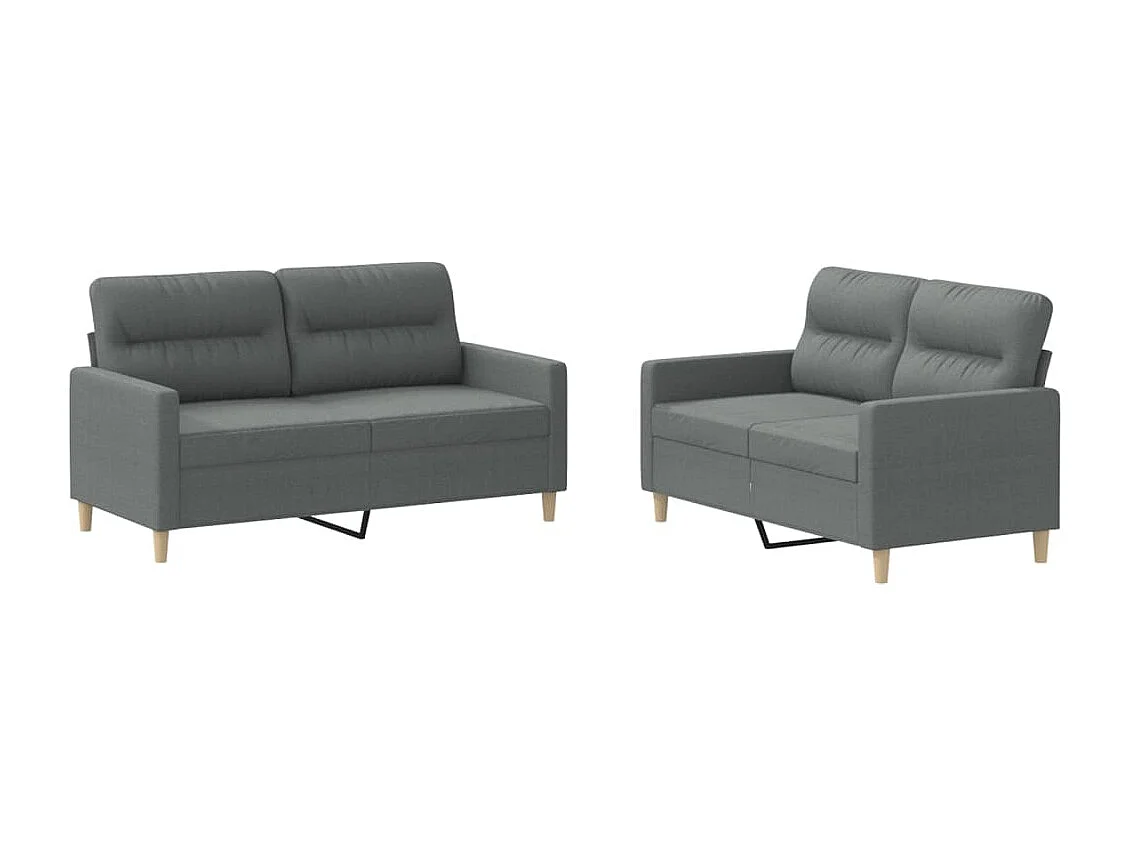 2-teiliges Sofaset mit Kissen, dunkelgrauer Stoff