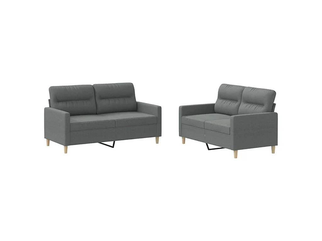 2-teiliges Sofaset mit Kissen, dunkelgrauer Stoff