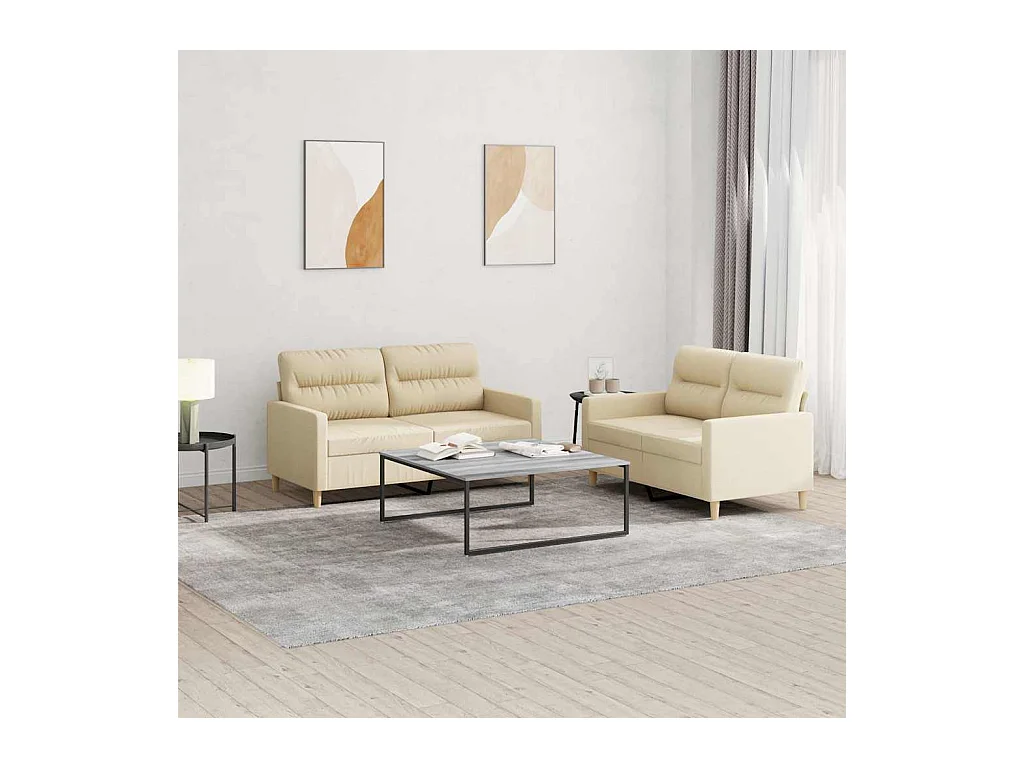 2-delige bankstel met kussens crèmekleurige stof