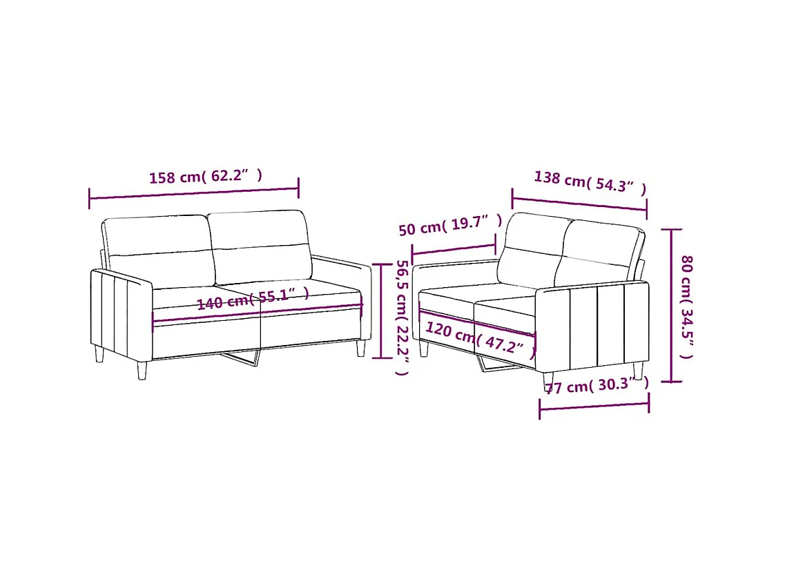 2-delige bankstel met kussens crèmekleurige stof