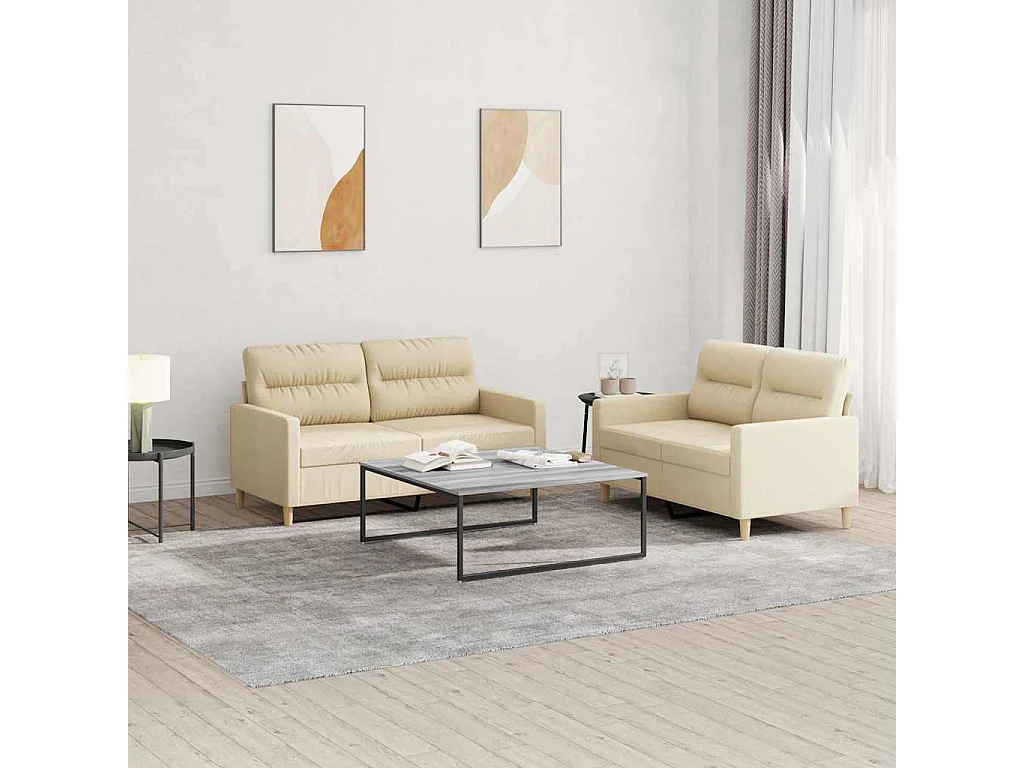 Ensemble de canapés 2 pcs avec coussins Crème Tissu