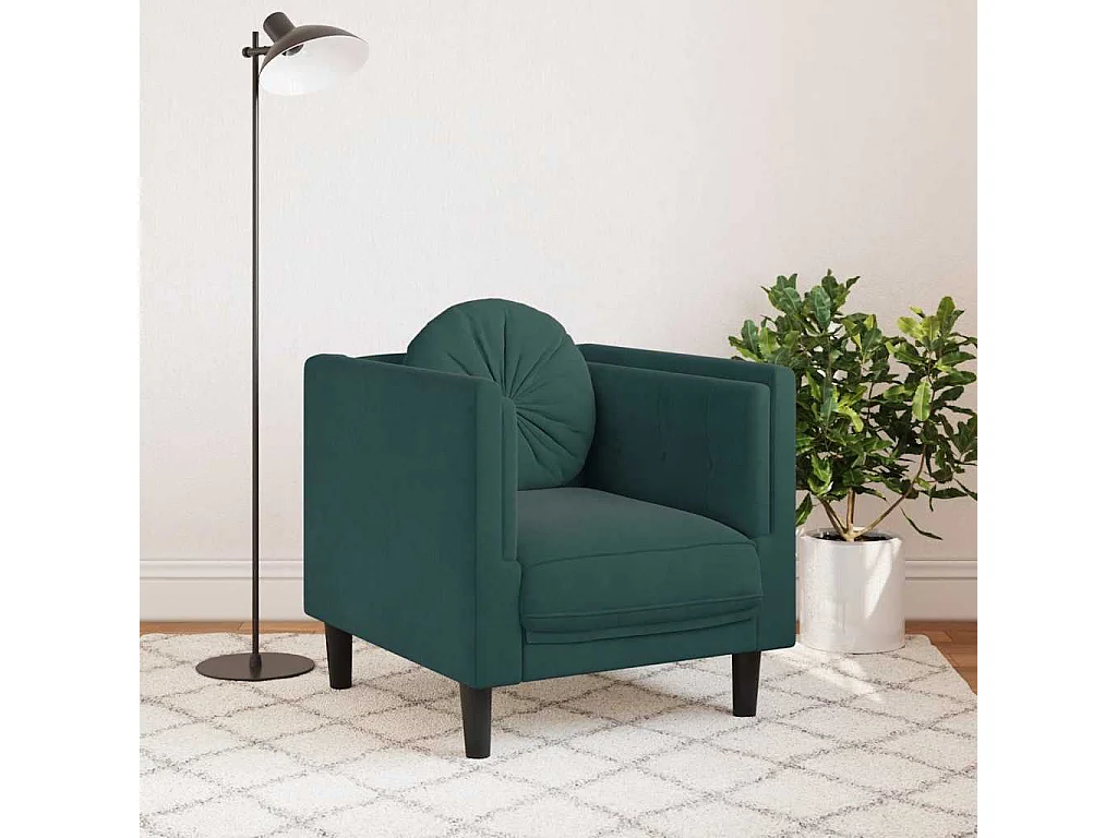 Sillón con cojín de terciopelo verde oscuro