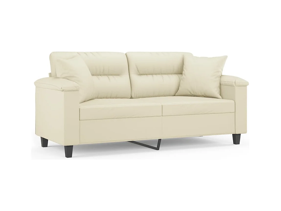 Sofá de 2 plazas con cojines color crema de 140 cm en piel sintética.