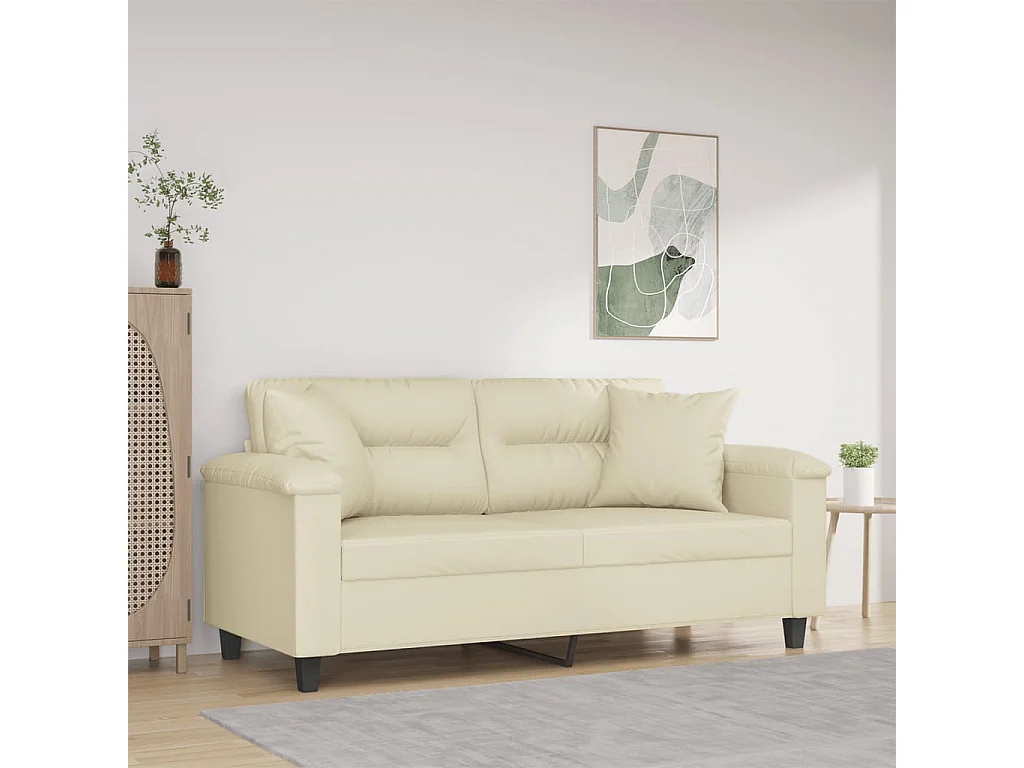 Divano 2 posti con cuscini color crema 140 cm in similpelle