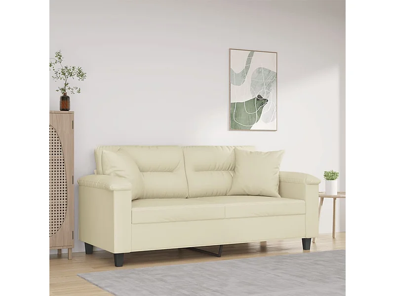 Divano 2 posti con cuscini color crema 140 cm in similpelle