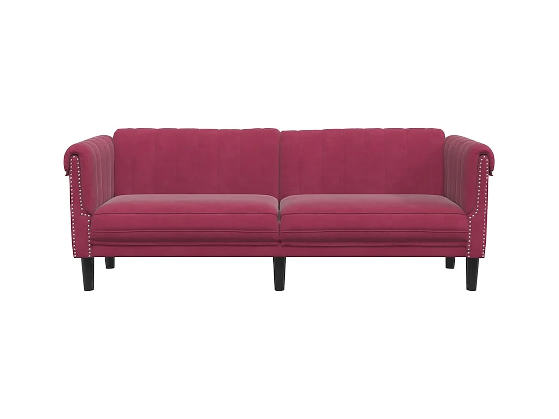 Sofá de 3 plazas de terciopelo rojo burdeos