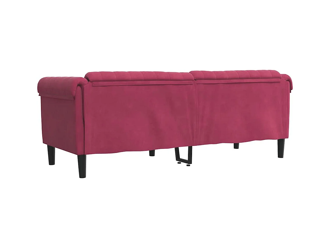 Sofá de 3 plazas de terciopelo rojo burdeos