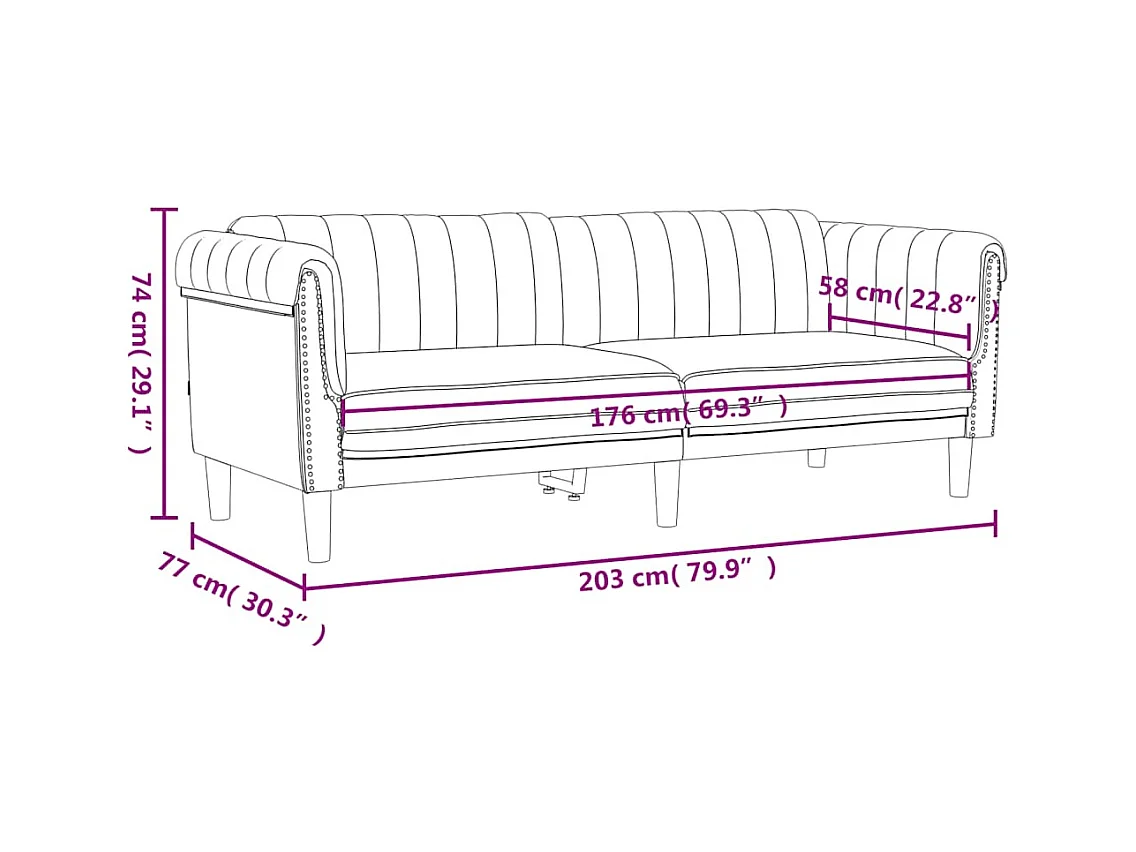 Sofá de 3 plazas de terciopelo rojo burdeos