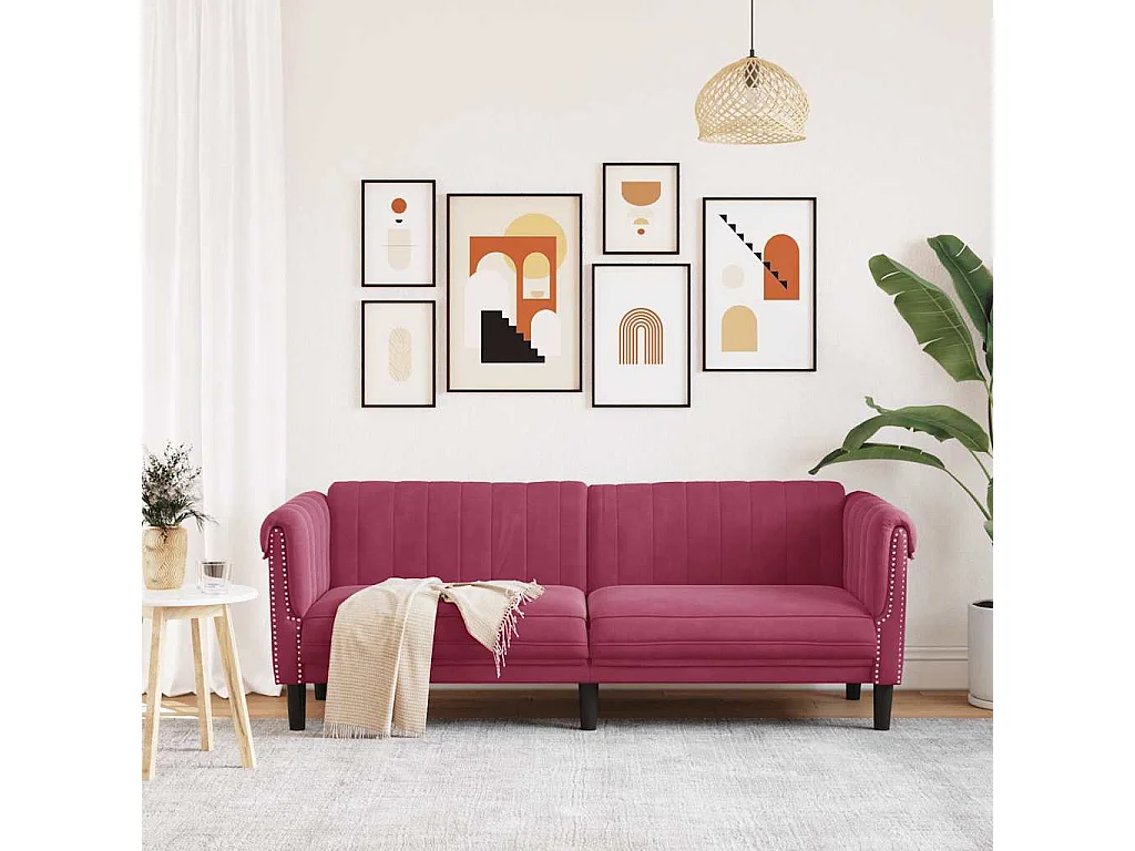 Bourgondisch rode fluwelen 3-zitsbank