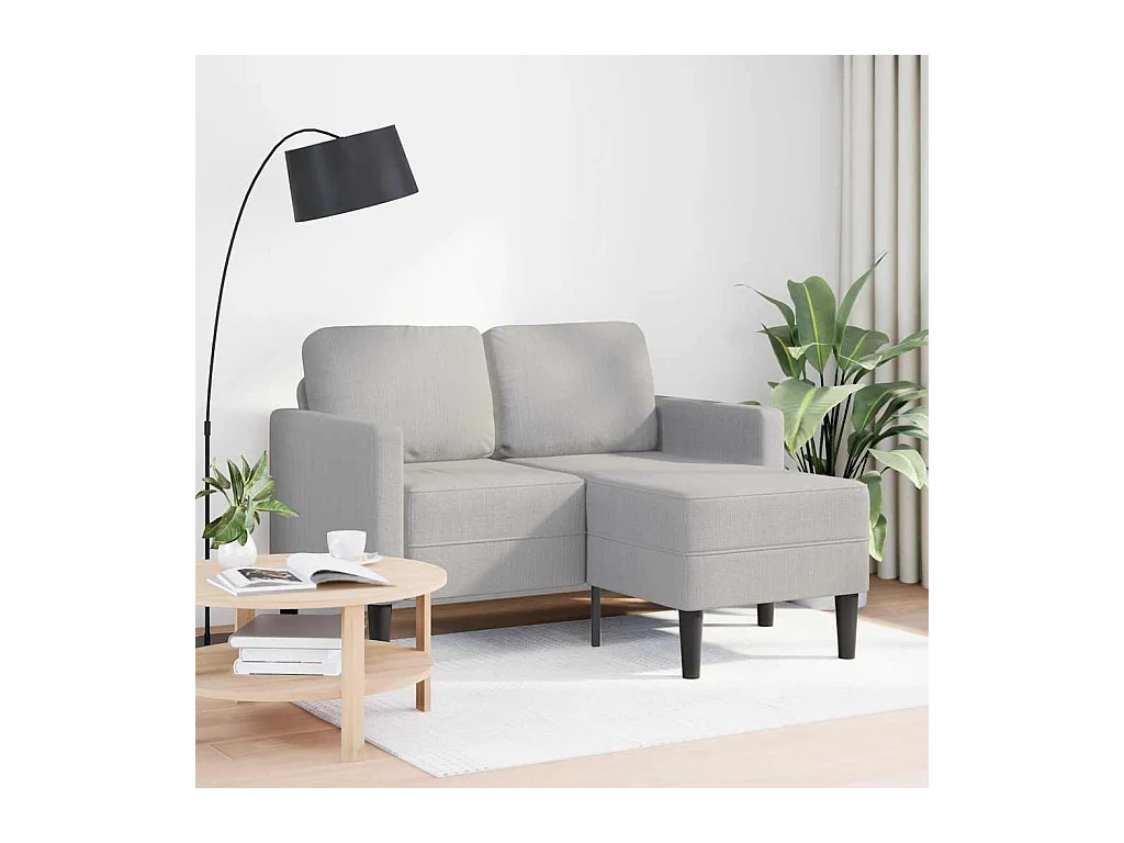 Canapé 2 places avec méridienne en L gris nuage 125 cm tissu