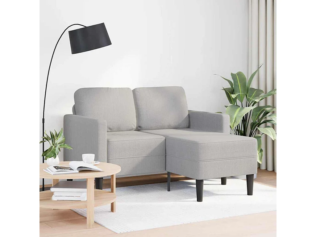 2-zitsbank met L-vormige chaise longue in wolkengrijs 125 cm stof