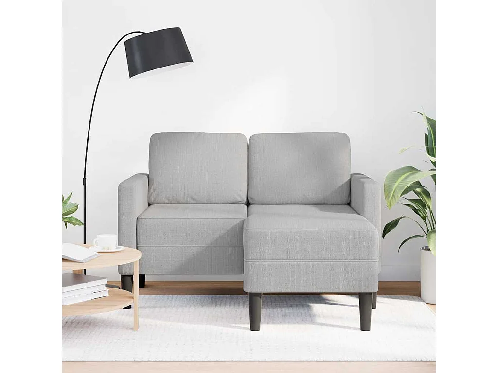 2-zitsbank met L-vormige chaise longue in wolkengrijs 125 cm stof