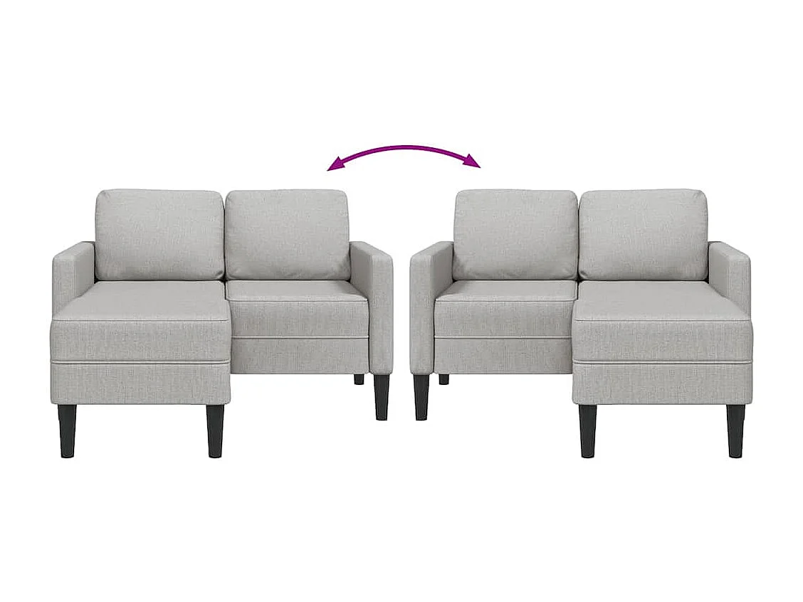 2-zitsbank met L-vormige chaise longue in wolkengrijs 125 cm stof