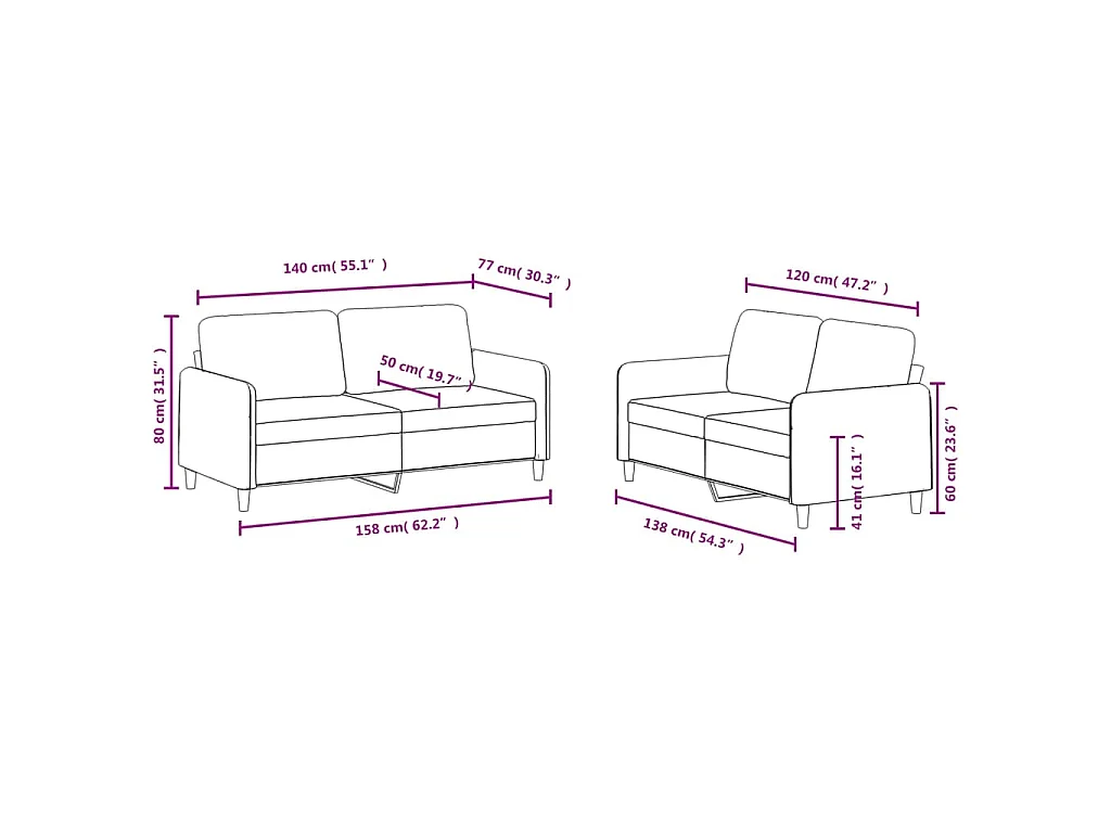 2-teiliges Sofaset aus schwarzem Samt