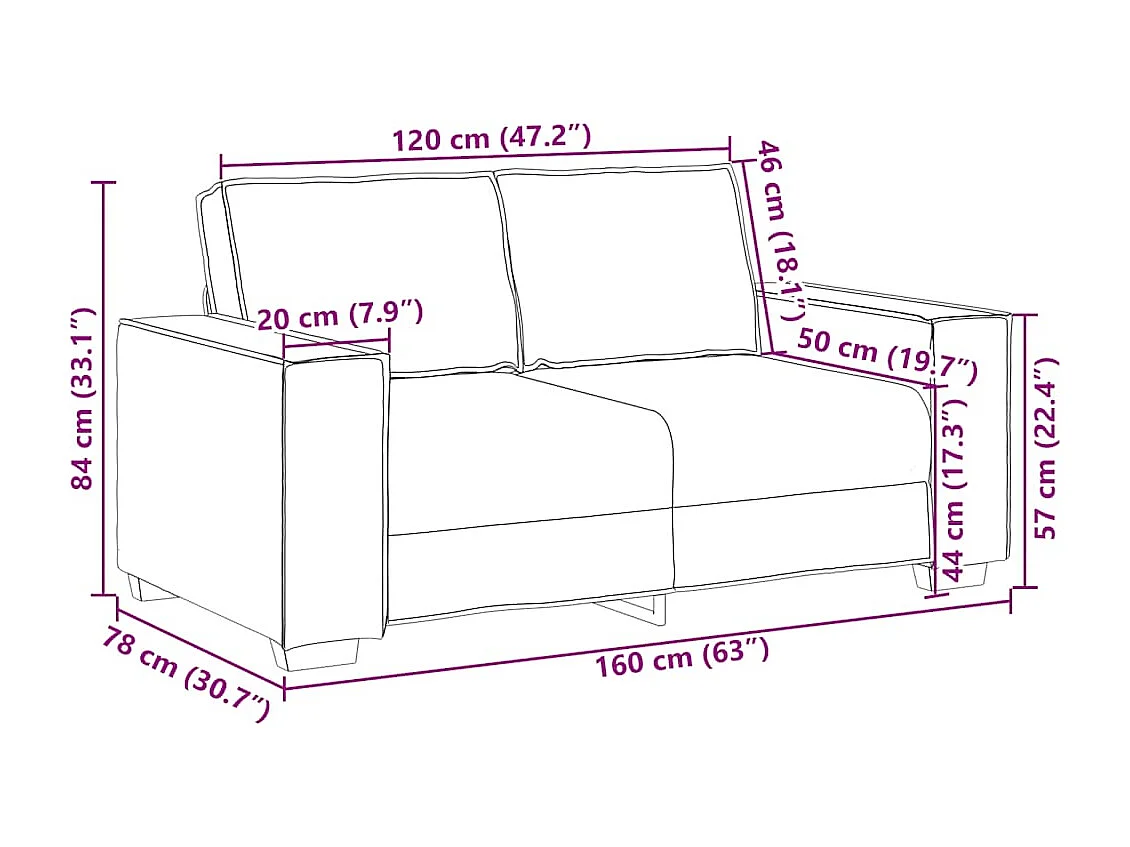 Canapé à 2 places Gris clair 120 cm Velours