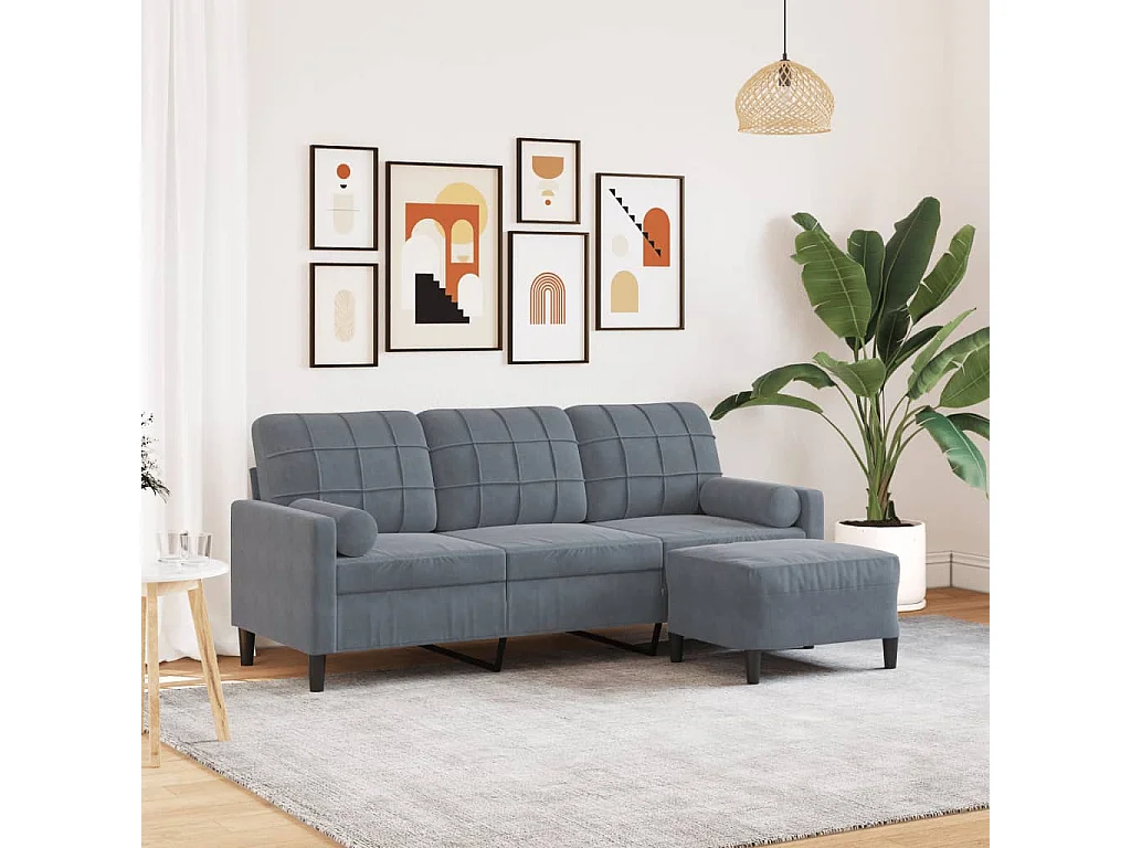 3-Sitzer-Sofa mit Fußhocker Dunkelgrau 180 cm Samt