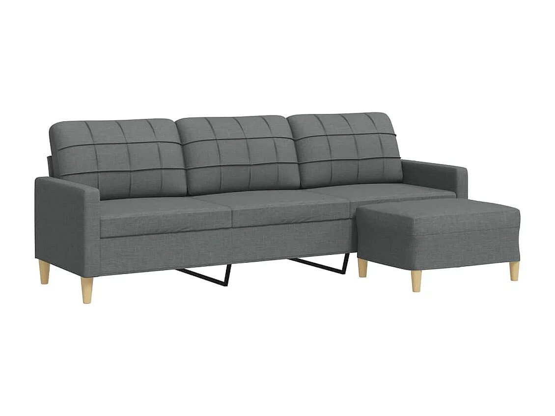Sofá 3 plazas con reposapiés Gris oscuro 210 cm Tela