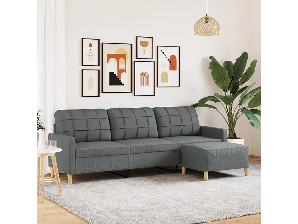 Divano 3 posti con poggiapiedi Grigio scuro 210 cm Tessuto