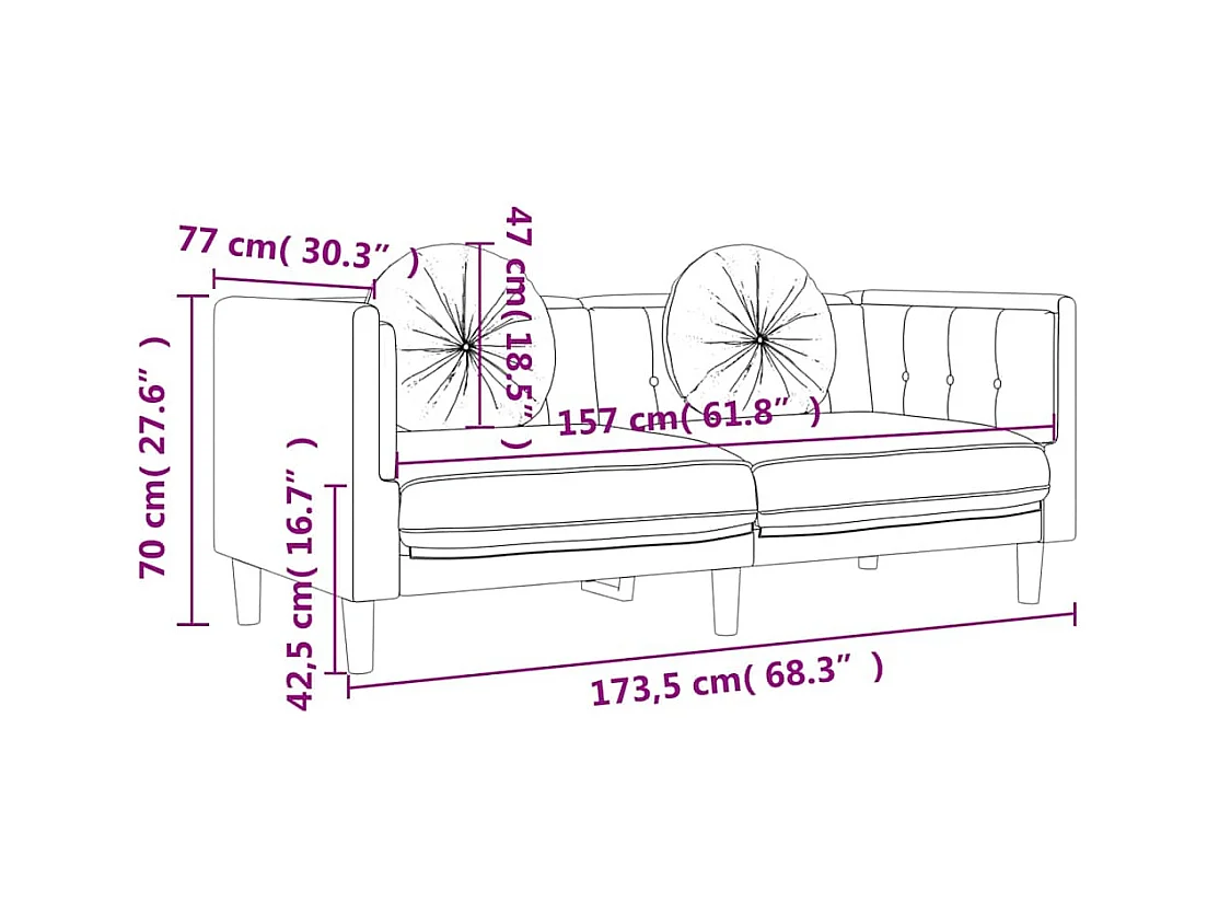 2-Sitzer-Sofa mit burgunderroten Samtkissen