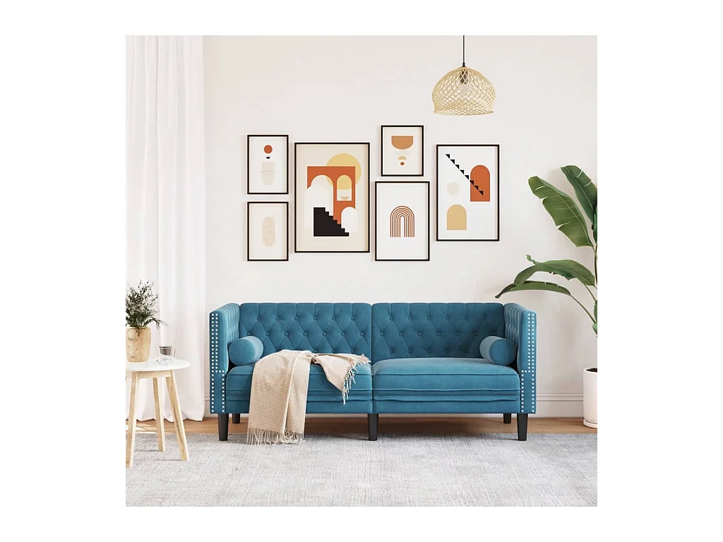 Divano Chesterfield con cuscini a 2 posti in velluto blu