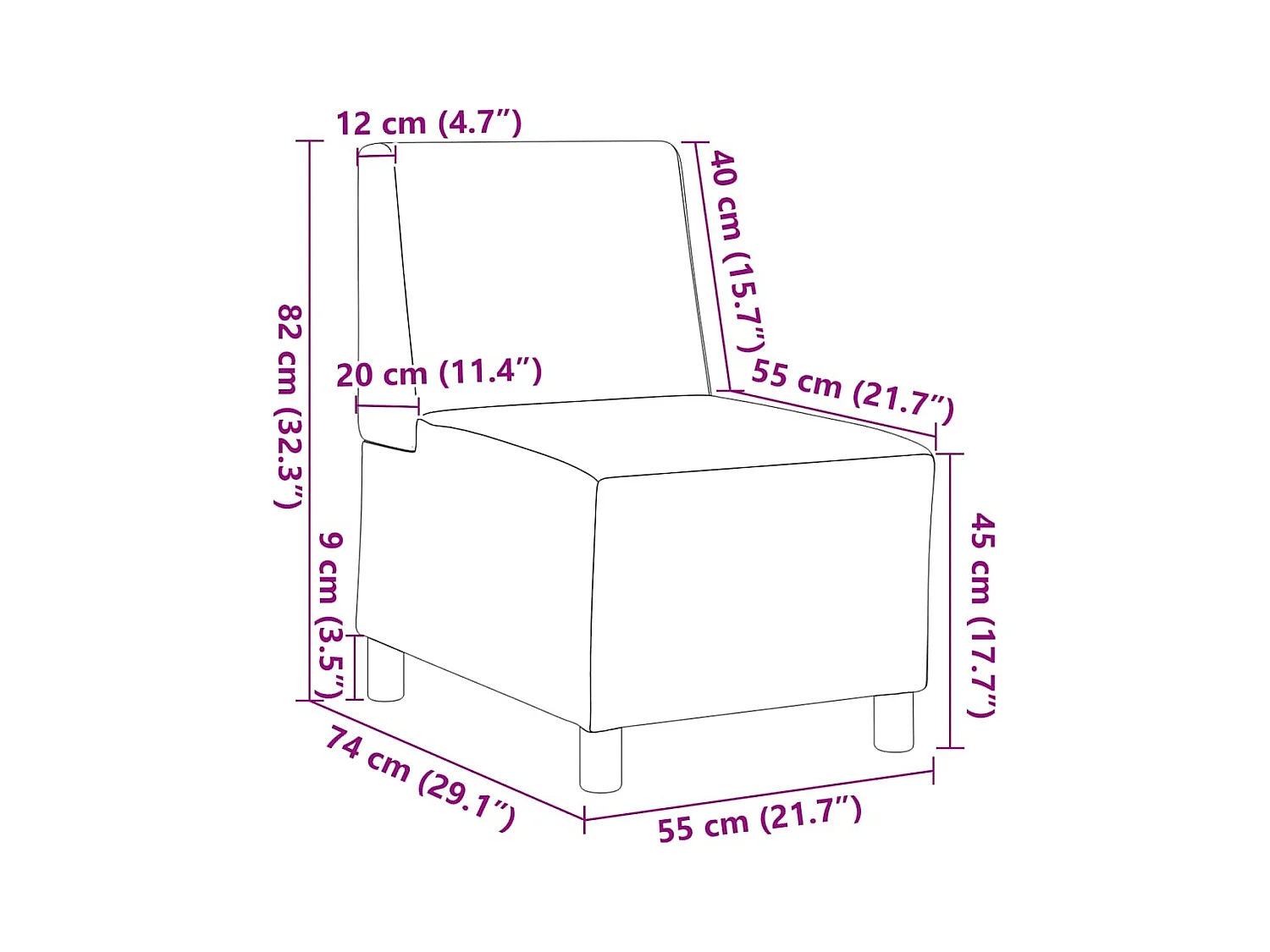 Canapé modulaire sans accoudoirs Gris clair 55 cm Tissu