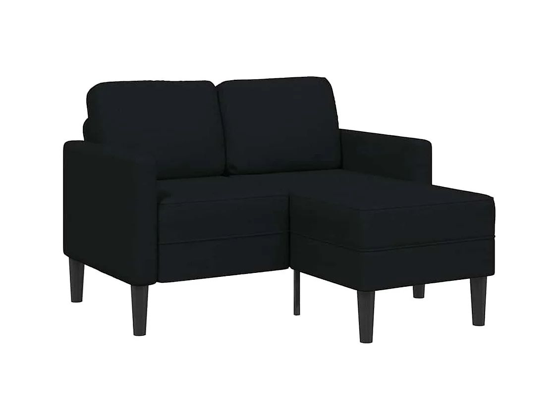 Divano 2 posti con chaise longue a L, nero, tessuto 125 cm