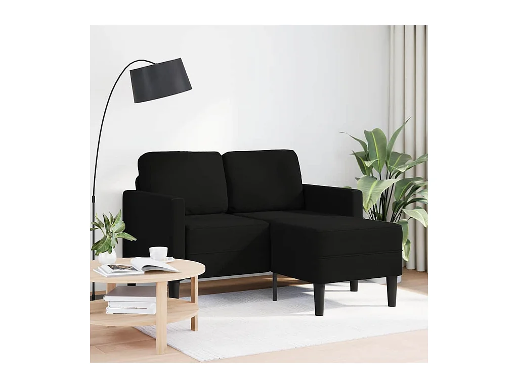 Divano 2 posti con chaise longue a L, nero, tessuto 125 cm