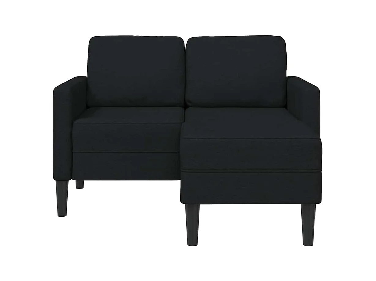 Divano 2 posti con chaise longue a L, nero, tessuto 125 cm