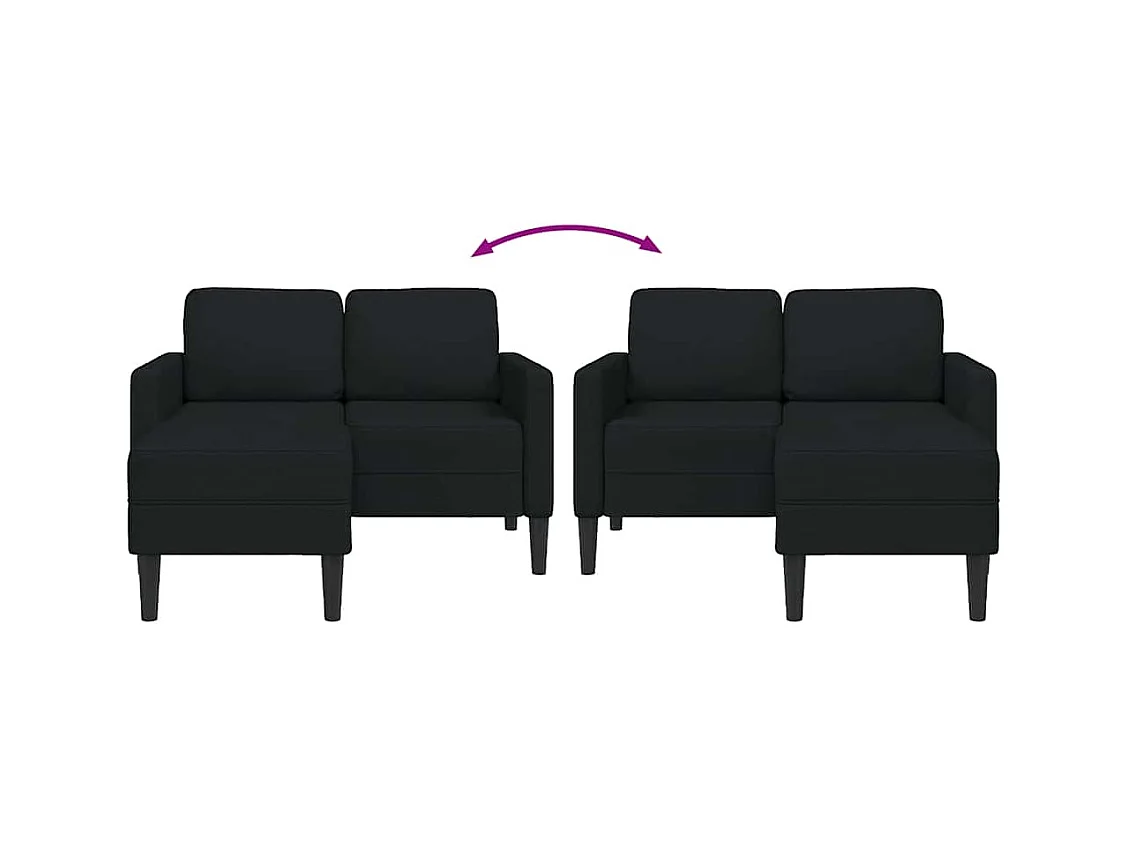 Divano 2 posti con chaise longue a L, nero, tessuto 125 cm