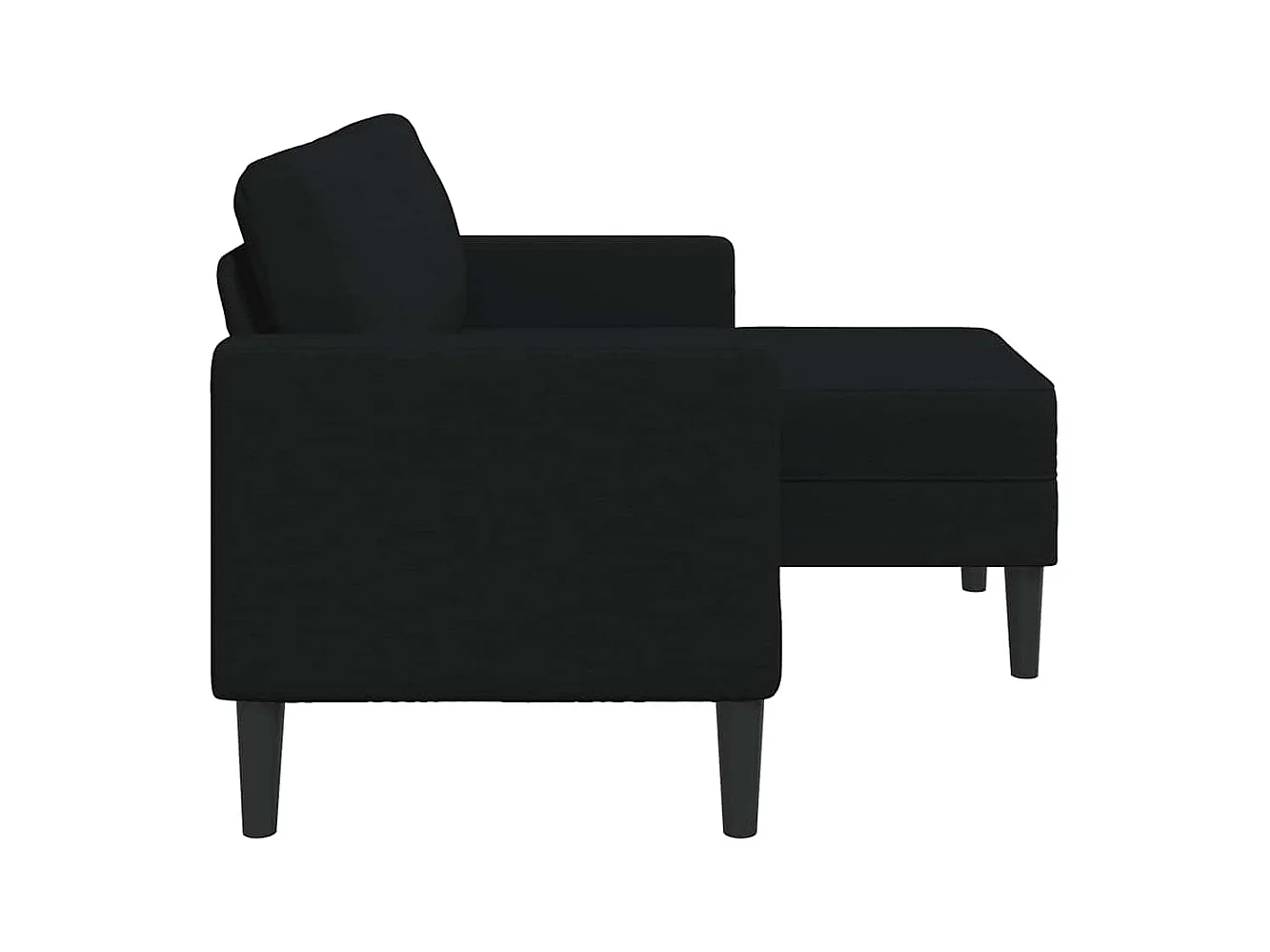 2-zitsbank met L-vormige chaise longue, zwart, 125 cm stof