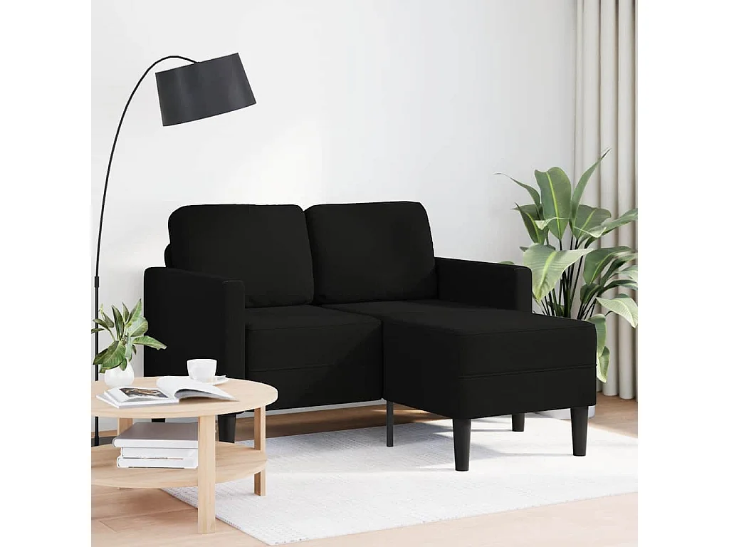 Canapé 2 places avec méridienne en L noir 125 cm tissu