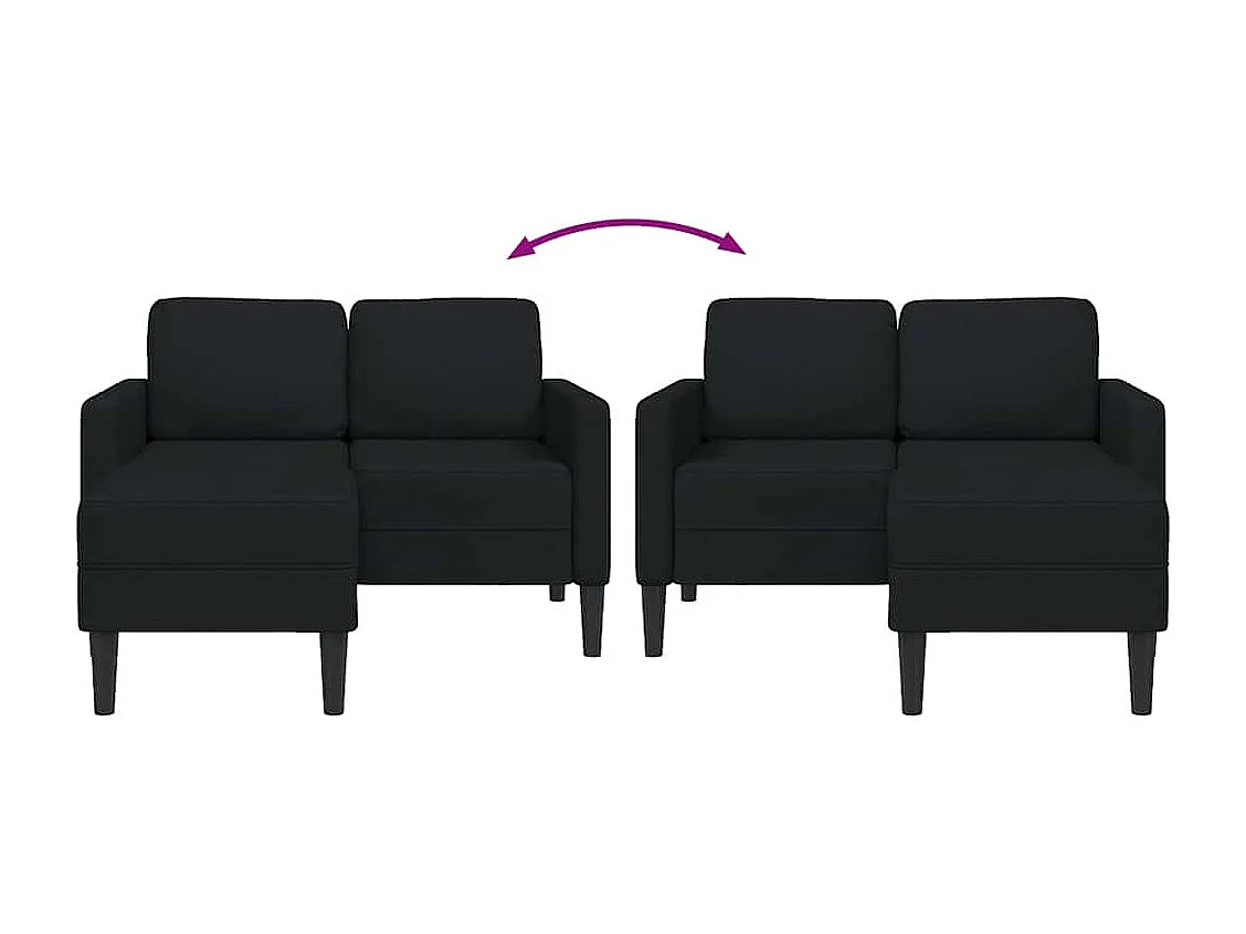 Canapé 2 places avec méridienne en L noir 125 cm tissu