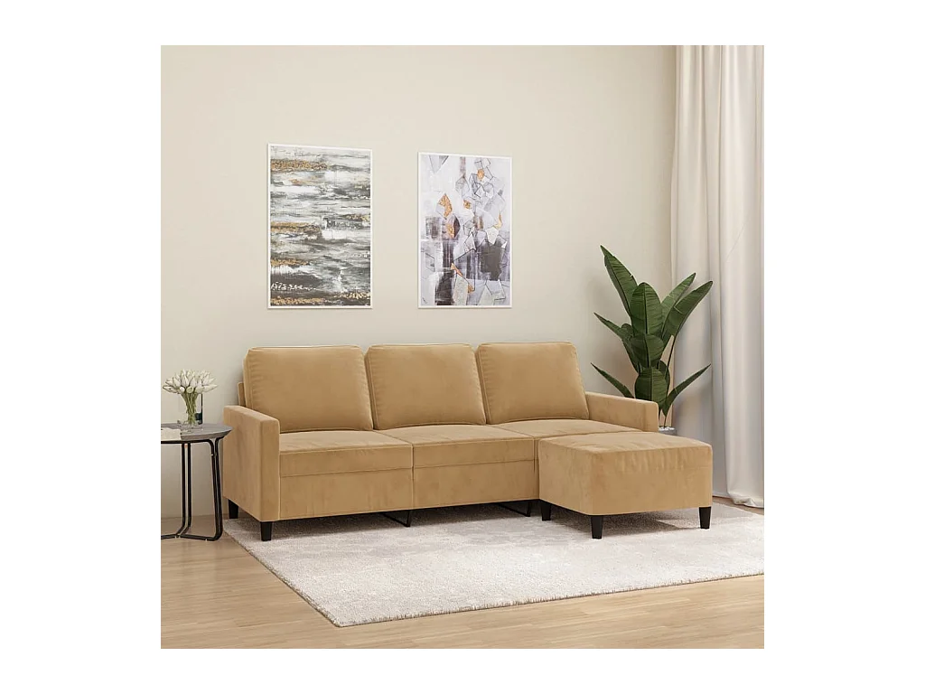 Canapé à 3 places avec repose-pieds Marron 180 cm Velours