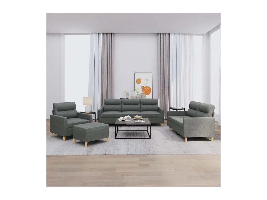 Ensemble de canapés 4 pcs avec coussins Gris foncé Tissu