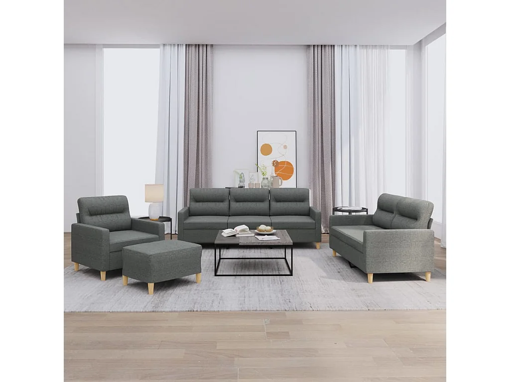 Ensemble de canapés 4 pcs avec coussins Gris foncé Tissu