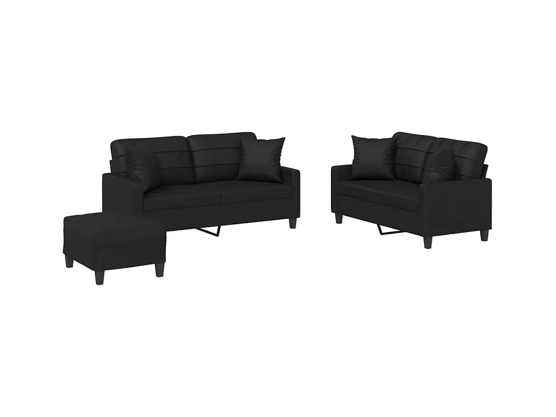 Set di divani da 3 pezzi con cuscini in similpelle nera