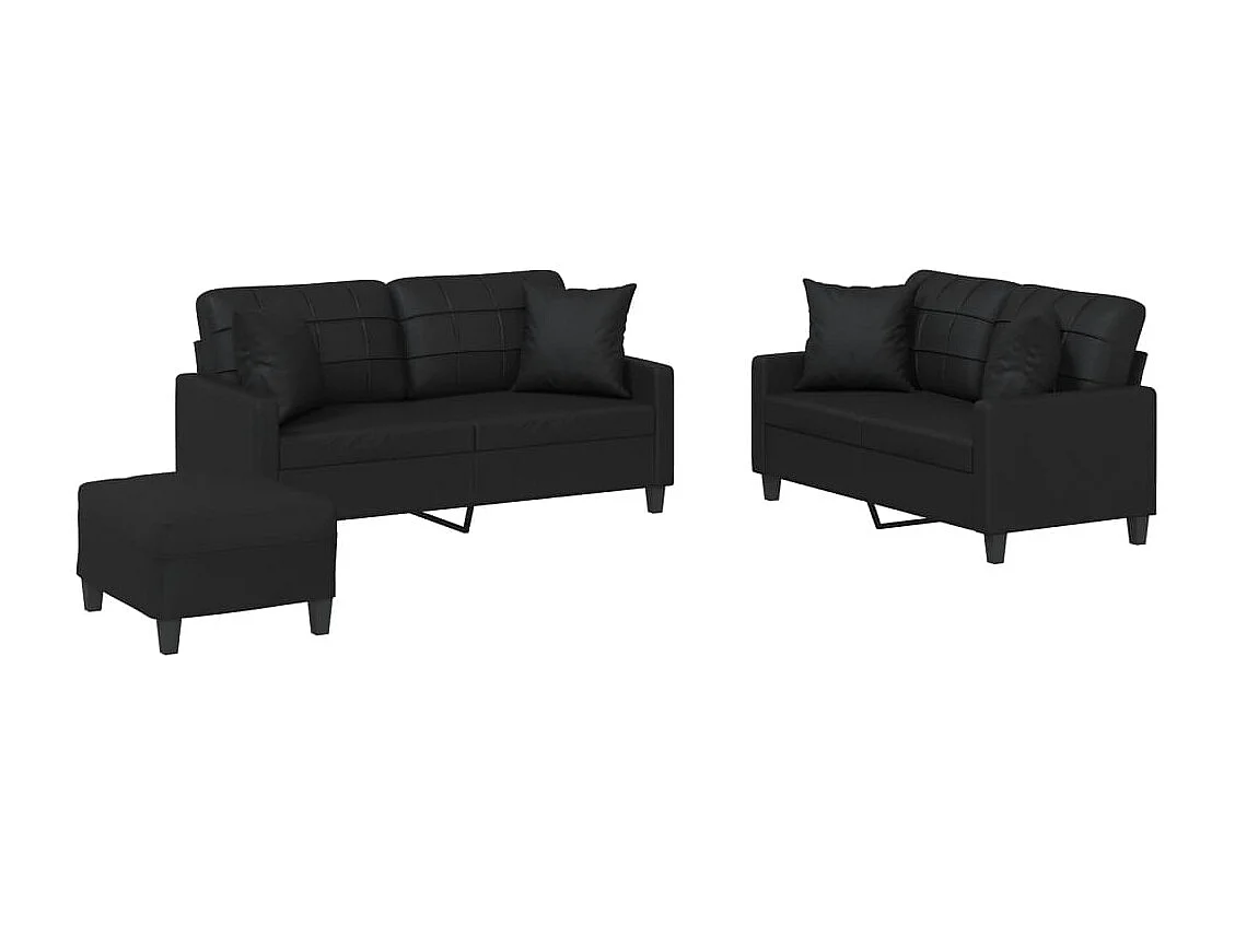 3-delige bankstel met zwarte kunstleren kussens