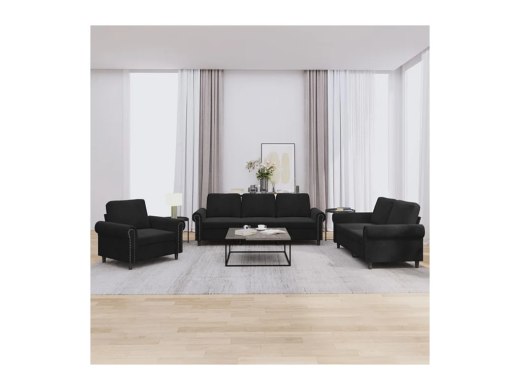 Conjunto de sofá de 3 piezas con cojines Terciopelo Negro