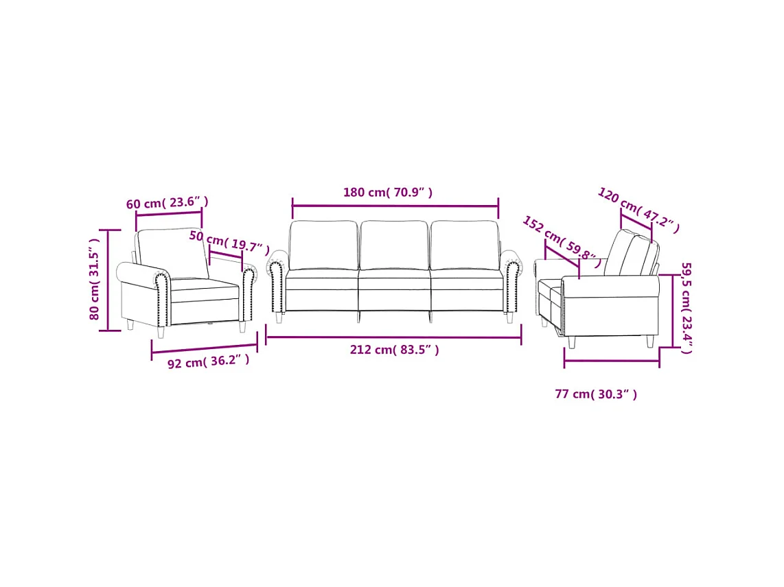 Conjunto de sofá de 3 piezas con cojines Terciopelo Negro