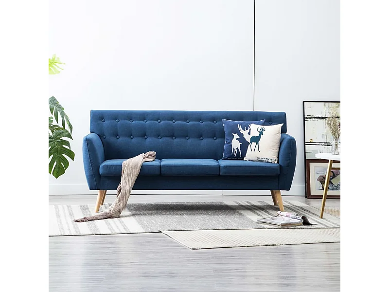 3-zitsbank met stoffen bekleding 172x70x82 cm blauw