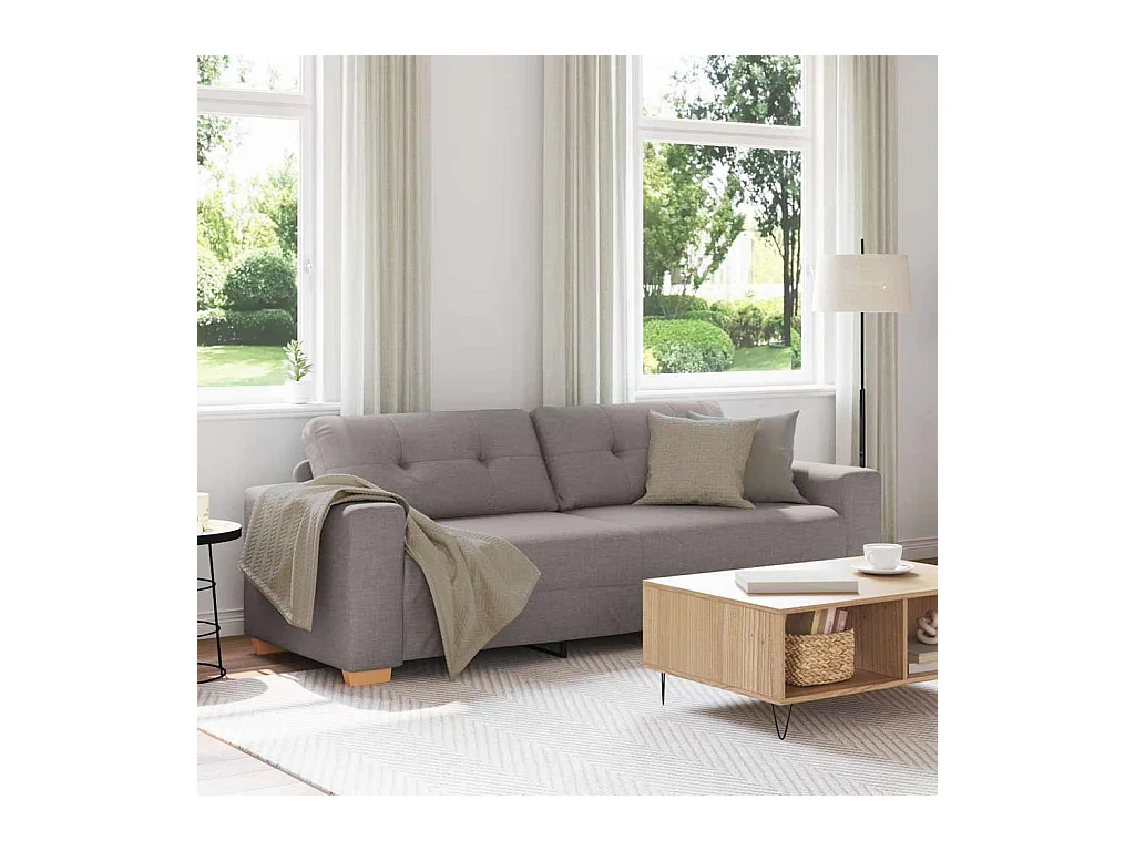 Divano a 3 posti con cuscino in tessuto color tortora