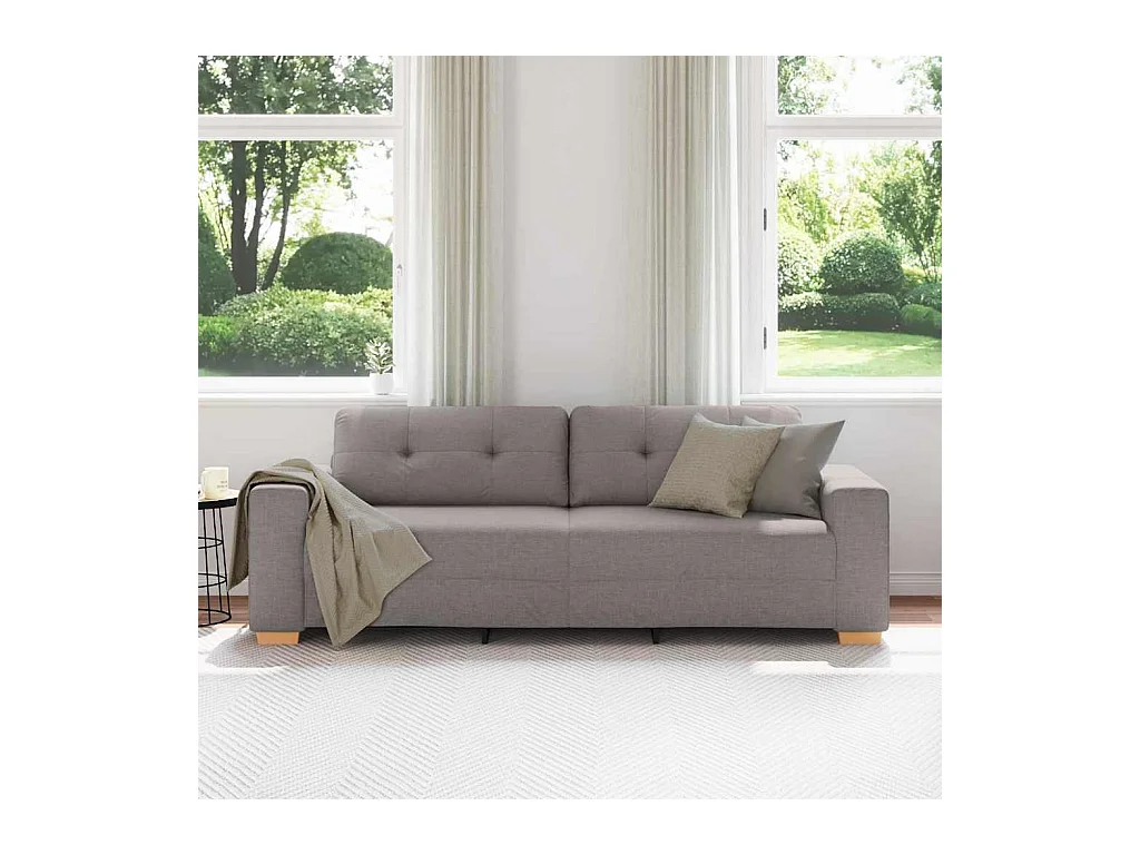 Divano a 3 posti con cuscino in tessuto color tortora