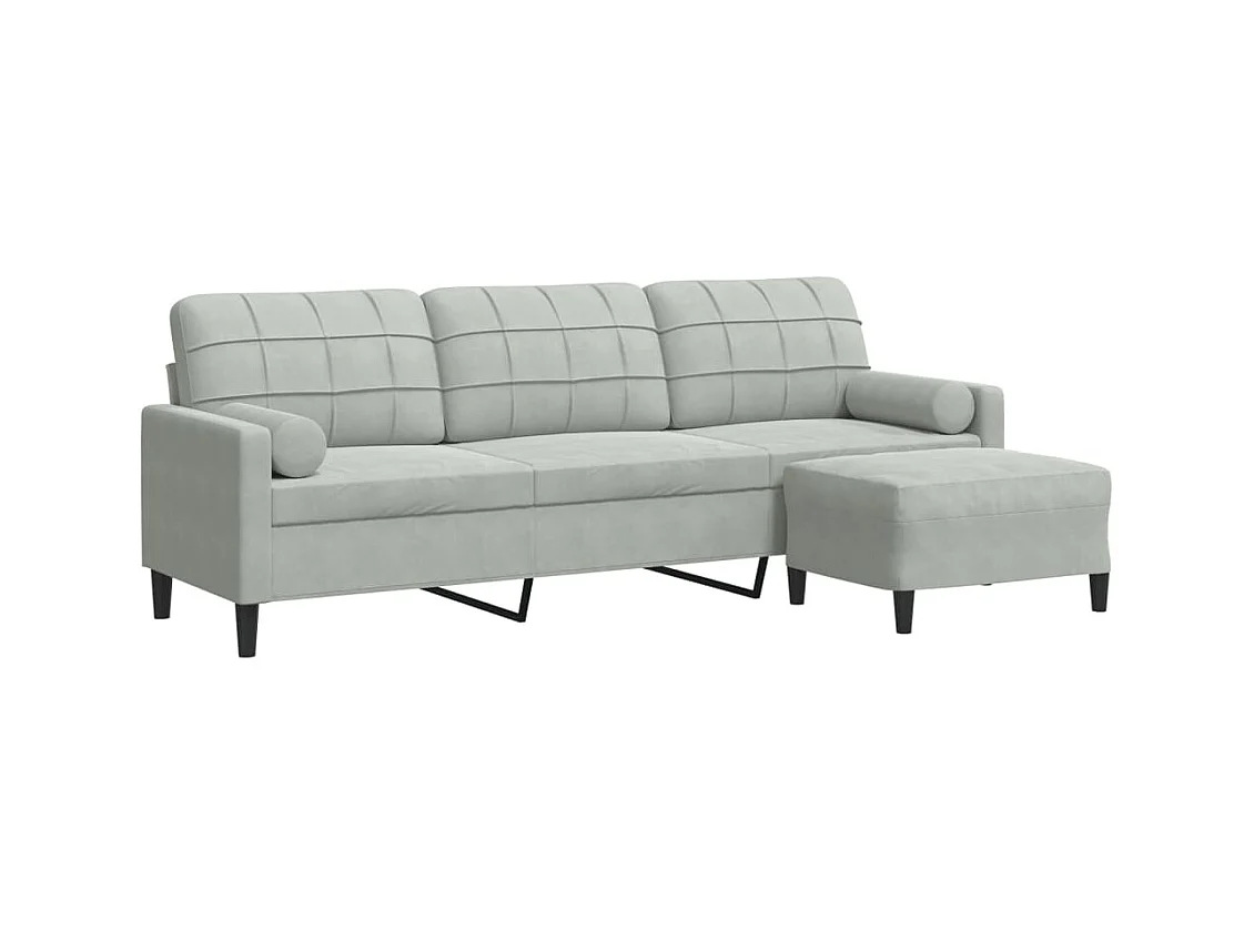 Sofá 3 plazas con reposapiés Gris claro 210 cm Terciopelo