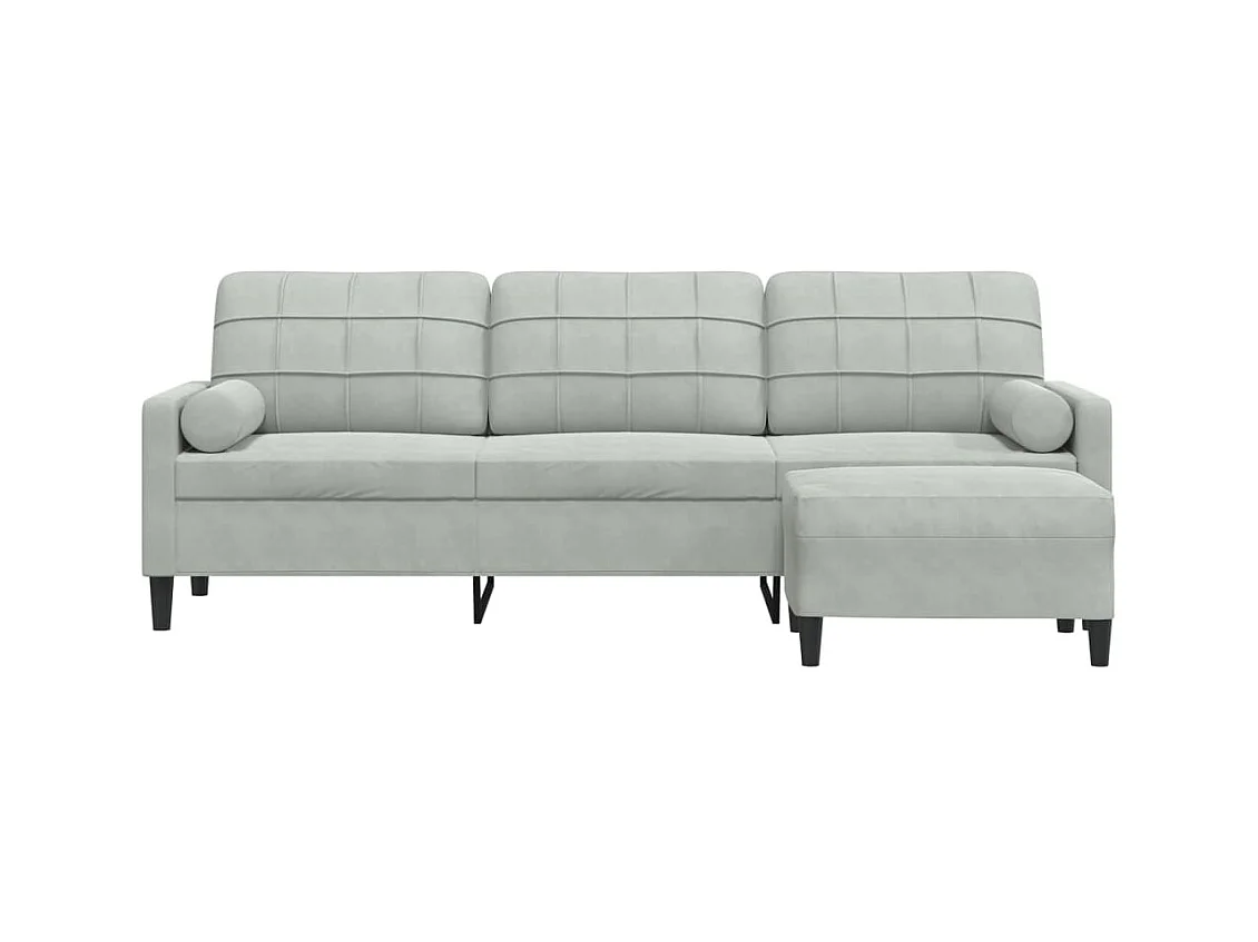 Sofá 3 plazas con reposapiés Gris claro 210 cm Terciopelo