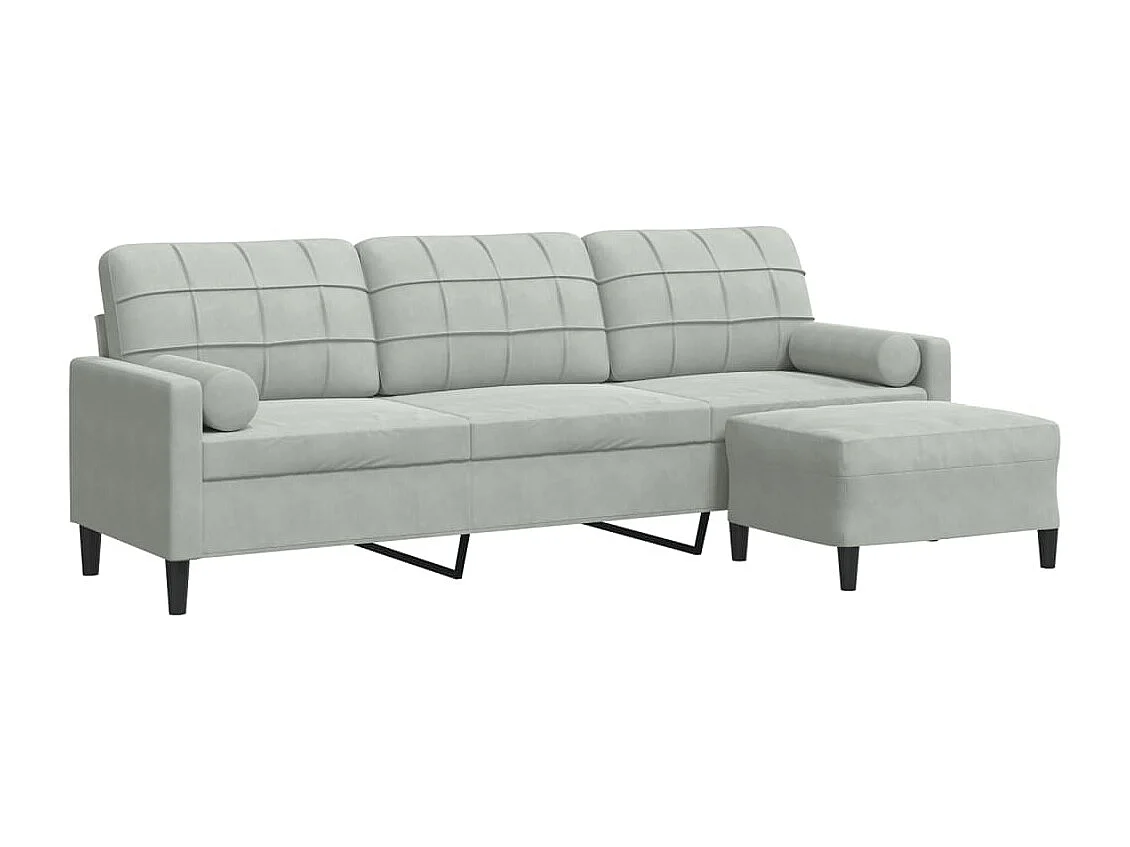 Sofá 3 plazas con reposapiés Gris claro 210 cm Terciopelo