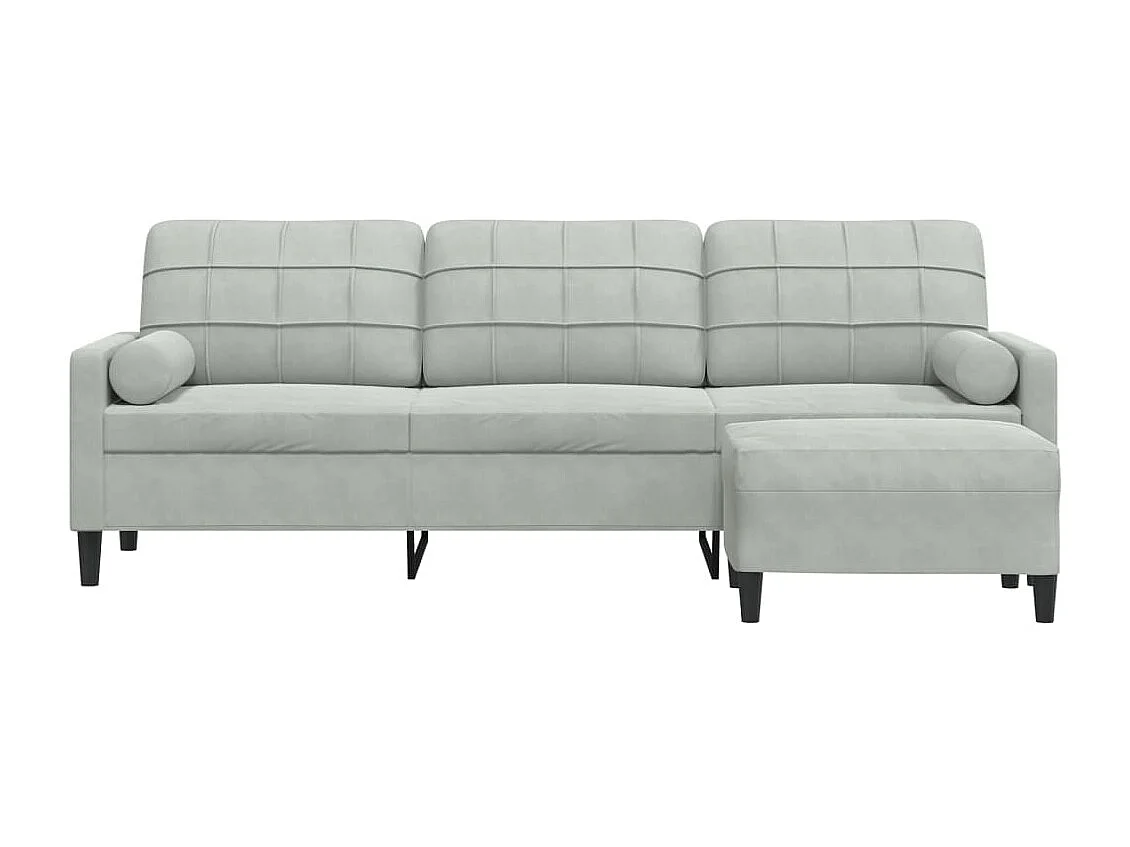 Sofá 3 plazas con reposapiés Gris claro 210 cm Terciopelo